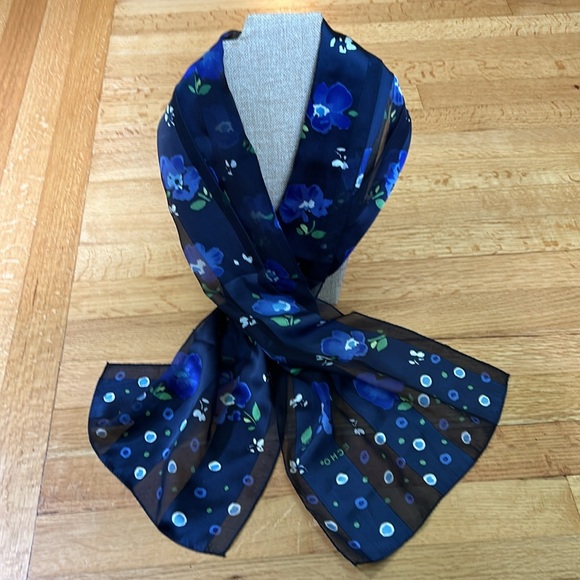 ECHO Sheer Silk Oblong Floral Blue Scarf - Picture 1 of 8